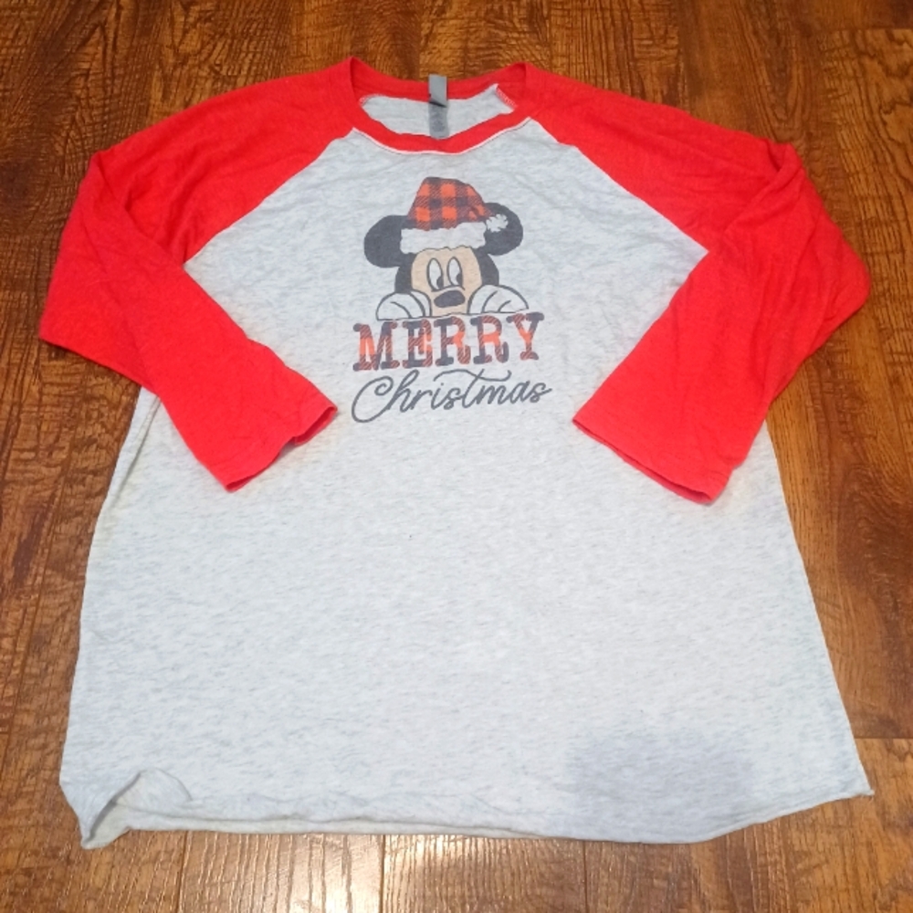 Mickey Mouse Christmas Raglan Tee Shirt Women's Sz Medium